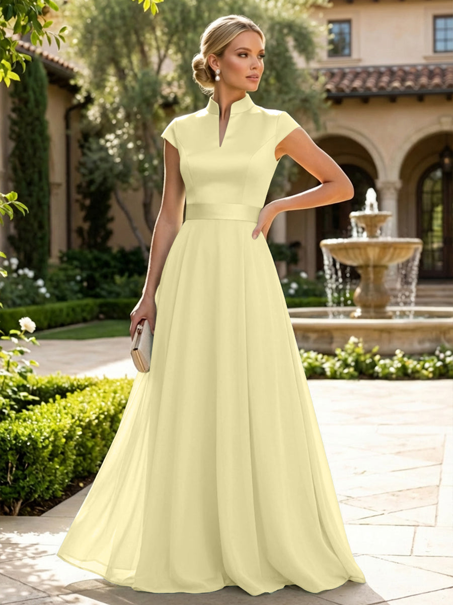 Elegant A-Line Chiffon Floor-Length Mother of the Bride & Groom Dresses with Satin Corset Bodice