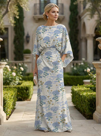 Sheath Chiffon Floral Print Cape Sleeves Mother of the Bride & Groom Dresses for Formal Wedding