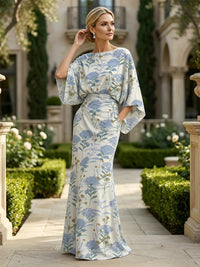 Sheath Chiffon Floral Print Cape Sleeves Mother of the Bride & Groom Dresses for Formal Wedding