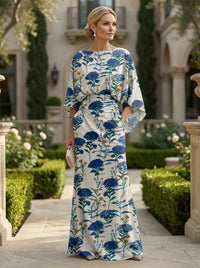 Sheath Chiffon Floral Print Cape Sleeves Mother of the Bride & Groom Dresses for Formal Wedding