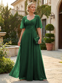 Elegant A-Line Chiffon Flutter Short Sleeves Pleated Mother of the Bride & Groom Dresses with Ruched Waist