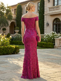 Sheath Off Shoulder Floral Sequin Floor-Length Mother of the Bride & Groom Dresses
