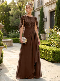 A-Line Chiffon Cape Sleeves Floor-Length Mother of the Bride & Groom Dresses with Floral Sequin Bodice