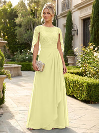 A-Line Chiffon Cape Sleeves Floor-Length Mother of the Bride & Groom Dresses with Floral Sequin Bodice
