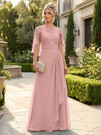 A-Line Chiffon Cape Sleeves Floor-Length Mother of the Bride & Groom Dresses with Floral Sequin Bodice