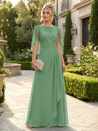 A-Line Chiffon Cape Sleeves Floor-Length Mother of the Bride & Groom Dresses with Floral Sequin Bodice