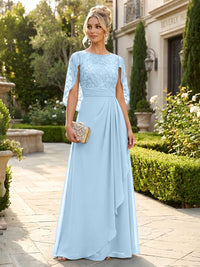 A-Line Chiffon Cape Sleeves Floor-Length Mother of the Bride & Groom Dresses with Floral Sequin Bodice