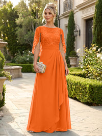 A-Line Chiffon Cape Sleeves Floor-Length Mother of the Bride & Groom Dresses with Floral Sequin Bodice
