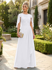 A-Line Chiffon Cape Sleeves Floor-Length Mother of the Bride & Groom Dresses with Floral Sequin Bodice