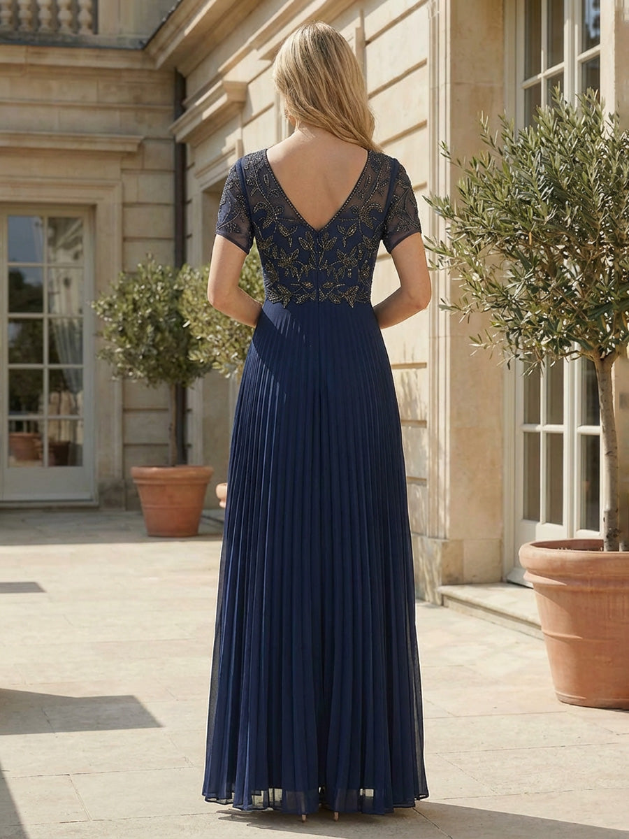 Navy Blue Mother of the Bride Dress 2026 for Women Lace Chiffon Pleated A Line Long Formal Wedding Guest Dress