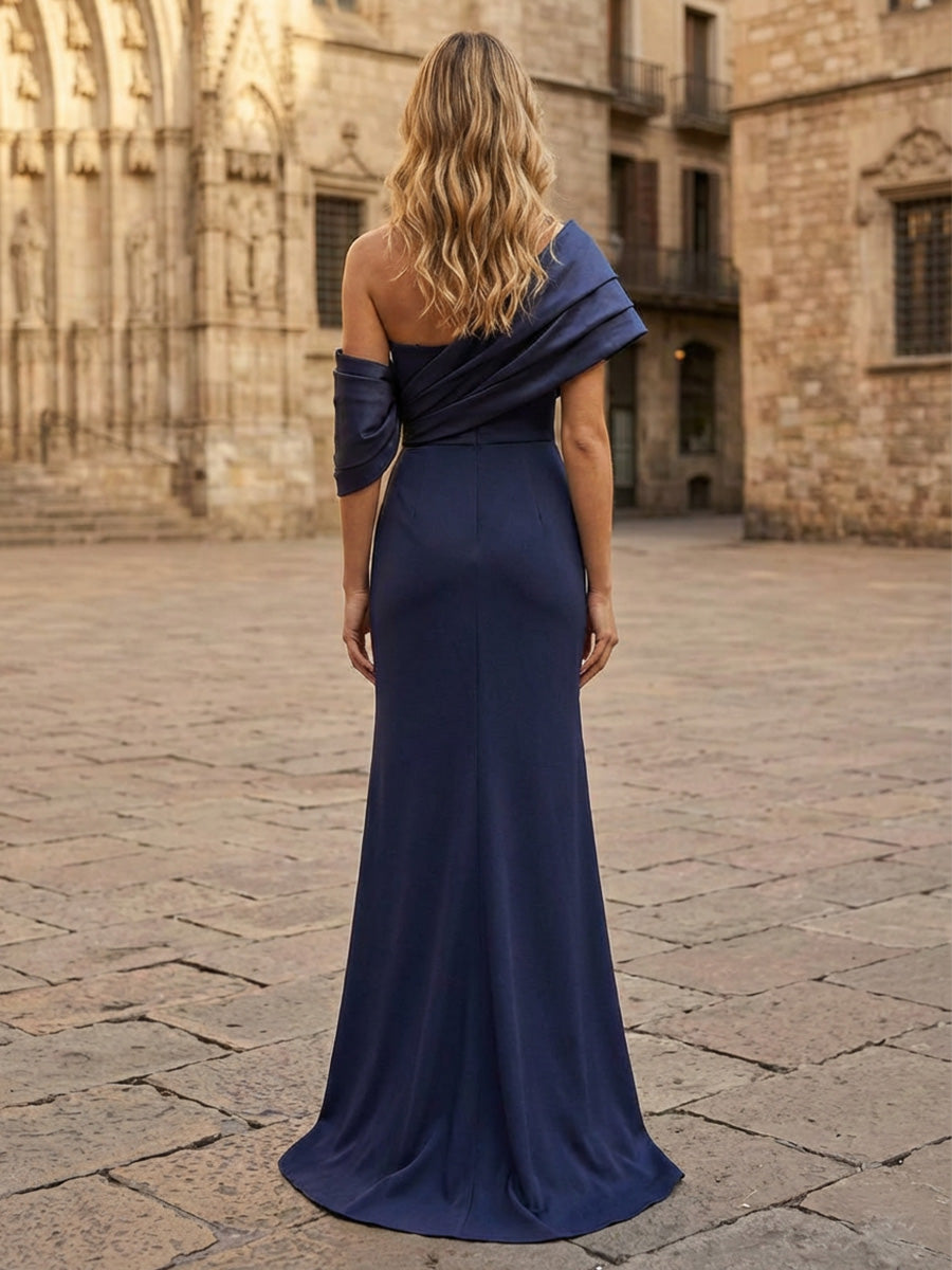 Sheath Satin Off Shoulder Mother of the Bride & Groom Dresses with Ruched Waist