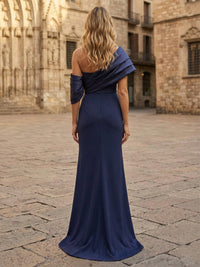 Sheath Satin Off Shoulder Mother of the Bride & Groom Dresses with Ruched Waist