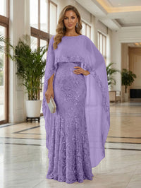 Sheath Tulle Chiffon Cape Sleeves Mother of the Bride & Groom Dresses with Sequin Embellished Lace