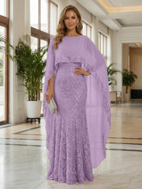 Sheath Tulle Chiffon Cape Sleeves Mother of the Bride & Groom Dresses with Sequin Embellished Lace