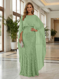 Sheath Tulle Chiffon Cape Sleeves Mother of the Bride & Groom Dresses with Sequin Embellished Lace