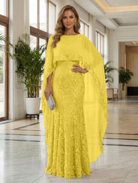 Sheath Tulle Chiffon Cape Sleeves Mother of the Bride & Groom Dresses with Sequin Embellished Lace