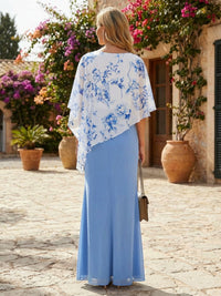 Sheath Chiffon Maxi Mother of the Bride & Groom Dresses with Floral Print Cape Sleeves
