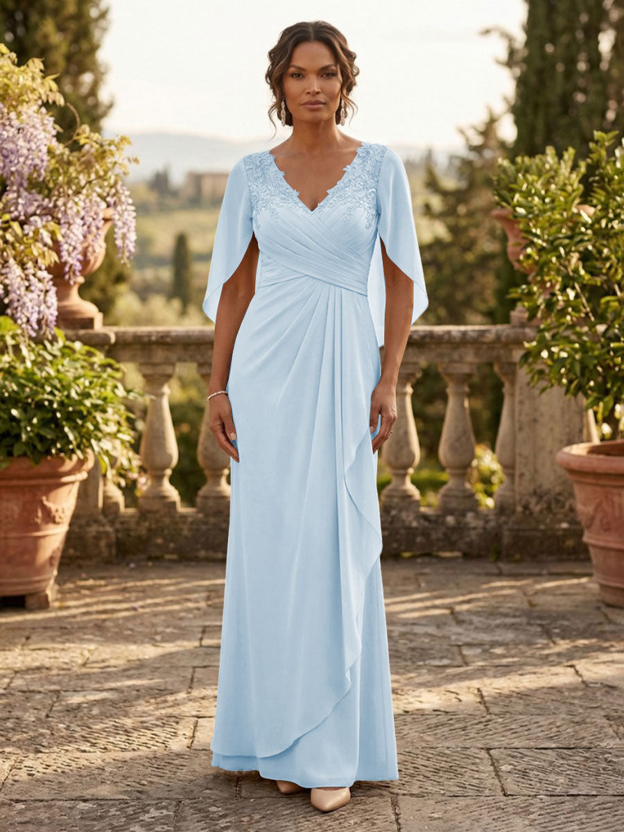 light blue mother of the groom dresses AW.Bridal A-line V-Neck Floor Length Short Sleeves Ruffles Tiered Bride Dress Dusty Size 18 delicately appliqued detailing Light Blue Mother of the