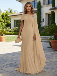 Sheath Chiffon Off Shoulder Maxi Mother of the Bride & Groom Dresses with Sweep Train