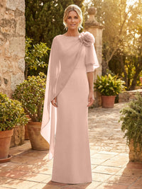 Sheath Satin 3/4 Sleeves Maxi Mother of the Bride & Groom Dresses with Chiffon Cape
