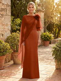 Sheath Satin 3/4 Sleeves Maxi Mother of the Bride & Groom Dresses with Chiffon Cape
