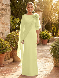 Sheath Satin 3/4 Sleeves Maxi Mother of the Bride & Groom Dresses with Chiffon Cape