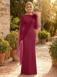 Sheath Satin 3/4 Sleeves Maxi Mother of the Bride & Groom Dresses with Chiffon Cape