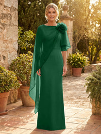 Sheath Satin 3/4 Sleeves Maxi Mother of the Bride & Groom Dresses with Chiffon Cape
