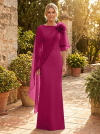 Sheath Satin 3/4 Sleeves Maxi Mother of the Bride & Groom Dresses with Chiffon Cape