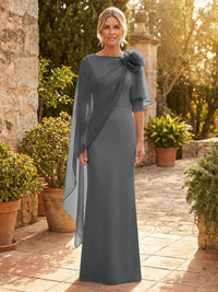 Sheath Satin 3/4 Sleeves Maxi Mother of the Bride & Groom Dresses with Chiffon Cape