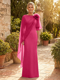 Sheath Satin 3/4 Sleeves Maxi Mother of the Bride & Groom Dresses with Chiffon Cape