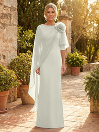Sheath Satin 3/4 Sleeves Maxi Mother of the Bride & Groom Dresses with Chiffon Cape