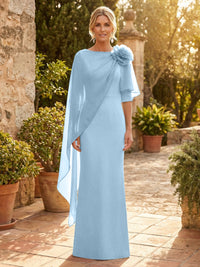 Sheath Satin 3/4 Sleeves Maxi Mother of the Bride & Groom Dresses with Chiffon Cape