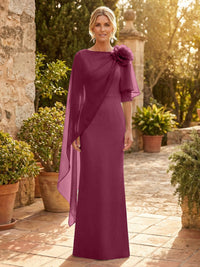 Sheath Satin 3/4 Sleeves Maxi Mother of the Bride & Groom Dresses with Chiffon Cape