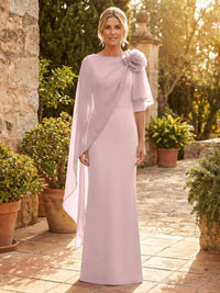 Sheath Satin 3/4 Sleeves Maxi Mother of the Bride & Groom Dresses with Chiffon Cape
