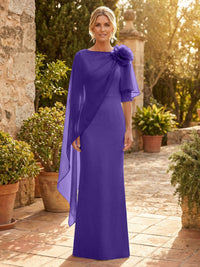 Sheath Satin 3/4 Sleeves Maxi Mother of the Bride & Groom Dresses with Chiffon Cape