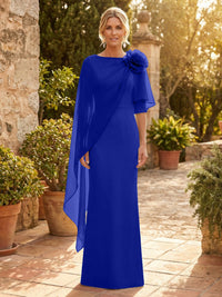 Sheath Satin 3/4 Sleeves Maxi Mother of the Bride & Groom Dresses with Chiffon Cape