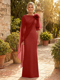Sheath Satin 3/4 Sleeves Maxi Mother of the Bride & Groom Dresses with Chiffon Cape