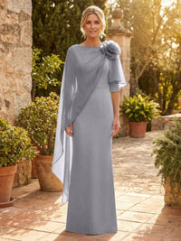 Sheath Satin 3/4 Sleeves Maxi Mother of the Bride & Groom Dresses with Chiffon Cape