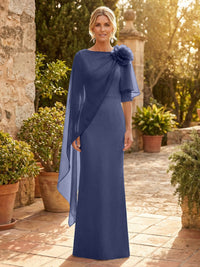 Sheath Satin 3/4 Sleeves Maxi Mother of the Bride & Groom Dresses with Chiffon Cape