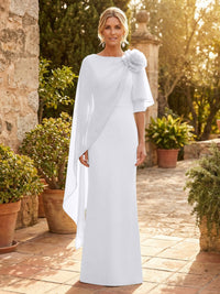 Sheath Satin 3/4 Sleeves Maxi Mother of the Bride & Groom Dresses with Chiffon Cape