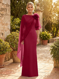 Sheath Satin 3/4 Sleeves Maxi Mother of the Bride & Groom Dresses with Chiffon Cape