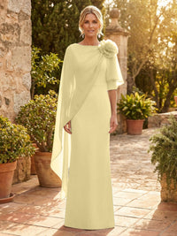 Sheath Satin 3/4 Sleeves Maxi Mother of the Bride & Groom Dresses with Chiffon Cape