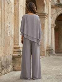 2-Piece Lightweight Chiffon Long Mother of the Bride & Groom Suit with 3/4 Sleeves