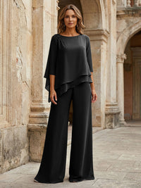 2-Piece Lightweight Chiffon Long Mother of the Bride & Groom Suit with 3/4 Sleeves
