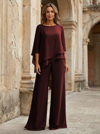 2-Piece Lightweight Chiffon Long Mother of the Bride & Groom Suit with 3/4 Sleeves