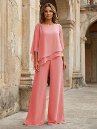 2-Piece Lightweight Chiffon Long Mother of the Bride & Groom Suit with 3/4 Sleeves