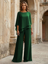 2-Piece Lightweight Chiffon Long Mother of the Bride & Groom Suit with 3/4 Sleeves