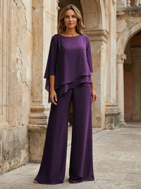 2-Piece Lightweight Chiffon Long Mother of the Bride & Groom Suit with 3/4 Sleeves