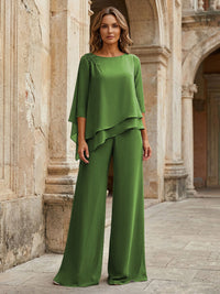 2-Piece Lightweight Chiffon Long Mother of the Bride & Groom Suit with 3/4 Sleeves